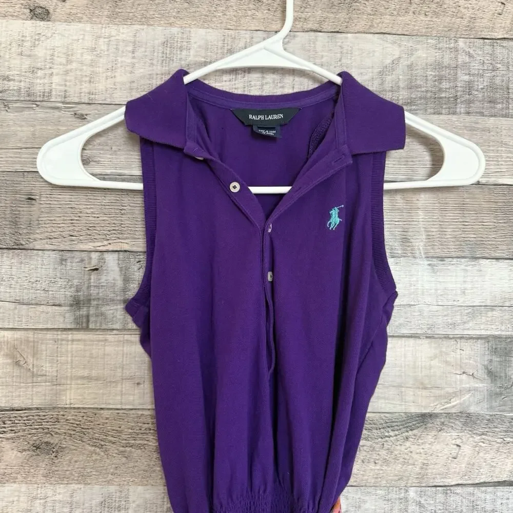 Ralph Lauren Girls Purple Sleeveless Romper Plaid Belt Size Med (8-10)